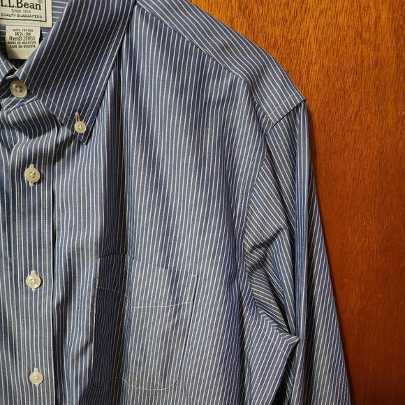 Men's 16 1/2 36 Slim L.L. Bean Blue/White Stripe Long Sleeve Button Down Shirt - Picture 4 of 9